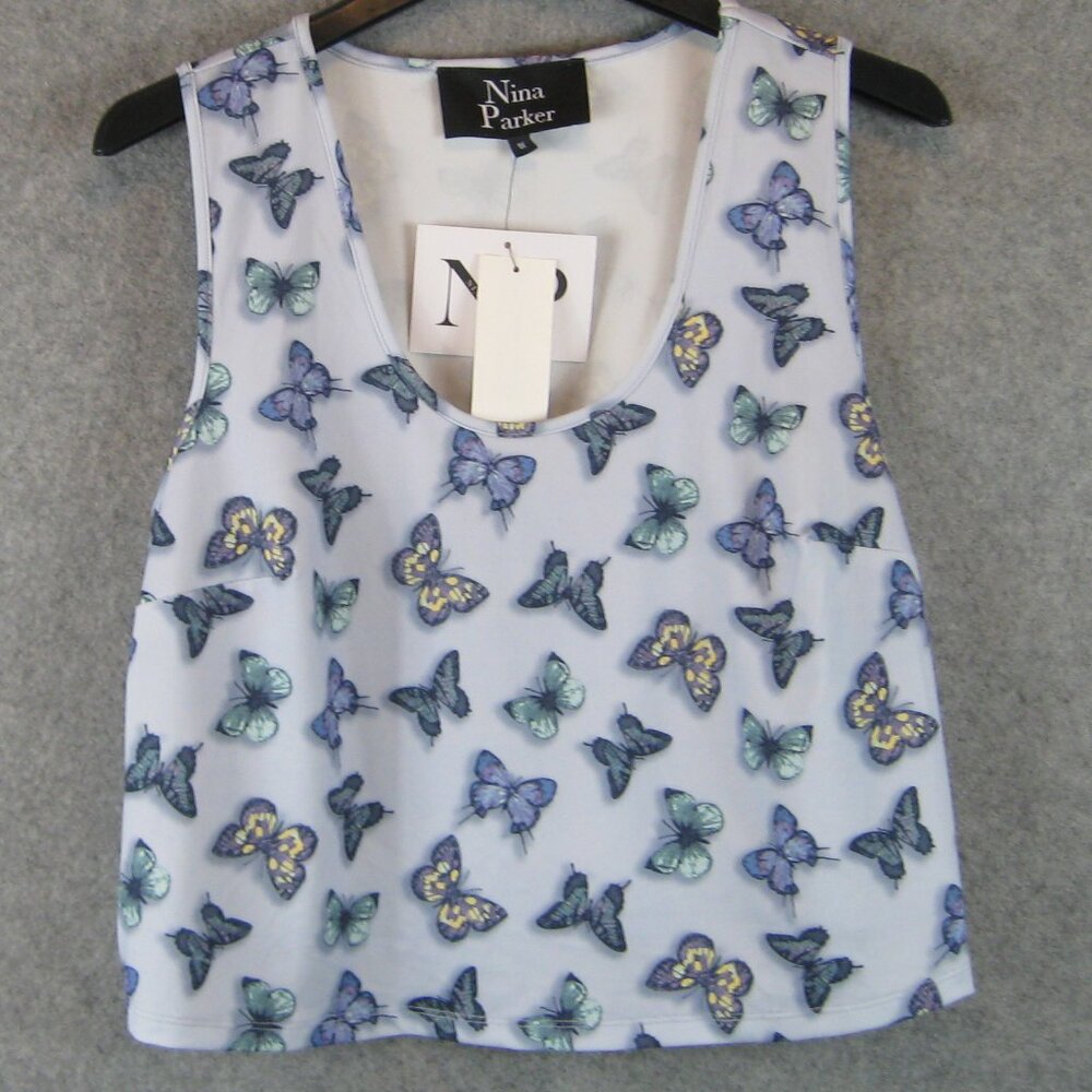 Nina Parker Crop Top 1X Sleeveless Butterfly Print